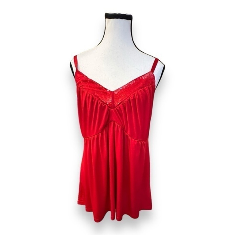 Women’s Vintage torrid 1 Red Sequin Sweetheart Bust Peplum Babydoll Tank Top